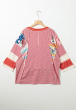 Load image into Gallery viewer, Striped Floral Patchwork Round Neck Top
