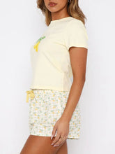 Load image into Gallery viewer, Printed Round Neck Short Sleeve Top and Drawstring Shorts Set