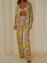 Load image into Gallery viewer, Printed Collared Neck Long Sleeve Top and Pants Lounge Set