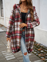 Load image into Gallery viewer, Plaid Zip Up Hooded Coat