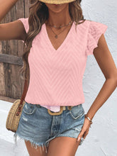 Load image into Gallery viewer, Textured V-Neck Cap Sleeve Blouse