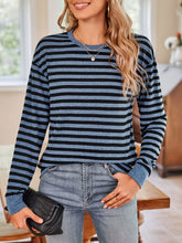 Load image into Gallery viewer, Striped Round Neck Long Sleeve T-Shirt