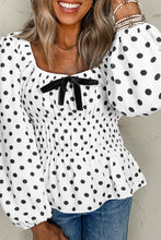 Load image into Gallery viewer, Bow Polka Dot Square Neck Long Sleeve Blouse