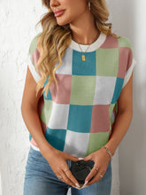 Load image into Gallery viewer, Mandy Checkered Round Neck Cap Sleeve Knit Top