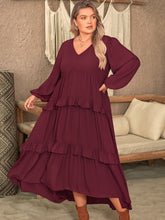 Load image into Gallery viewer, Plus Size Ruffled V-Neck Long Sleeve Dress