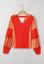 Load image into Gallery viewer, Studded Waffle-Knit V-Neck Long Sleeve Top