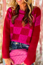 Load image into Gallery viewer, Checkered Round Neck Dropped Shoulder Sweater
