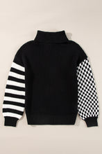 Load image into Gallery viewer, Striped & Checkered Turtleneck Dropped Shoulder Sweater