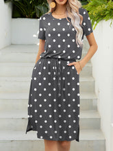 Load image into Gallery viewer, Round Neck Short Sleeve Slit Dress with Pockets
