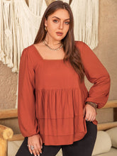 Load image into Gallery viewer, Plus Size Lace Detail Square Neck Long Sleeve Blouse
