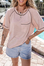 Load image into Gallery viewer, Contrast Stitching Round Neck Short Sleeve T-Shirt