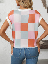Load image into Gallery viewer, Mandy Checkered Round Neck Cap Sleeve Knit Top