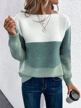 Load image into Gallery viewer, Color Block Drop Shoulder Long Sleeve Sweater