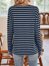 Load image into Gallery viewer, Striped Round Neck Long Sleeve T-Shirt