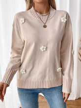 Load image into Gallery viewer, Perfee Flower Round Neck Long Sleeve Sweater