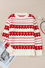 Load image into Gallery viewer, Geometric Round Neck Dropped Shoulder Sweater