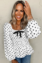 Load image into Gallery viewer, Bow Polka Dot Square Neck Long Sleeve Blouse
