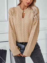 Load image into Gallery viewer, Cable-Knit Notched Long Sleeve Sweater