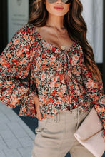 Load image into Gallery viewer, Peplum Tied Flora Long Sleeve Blouse