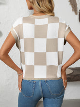 Load image into Gallery viewer, Mandy Checkered Round Neck Cap Sleeve Knit Top