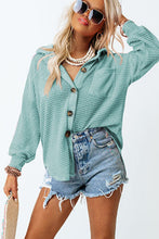 Load image into Gallery viewer, Waffle-Knit Collared Neck Long Sleeve Shirt