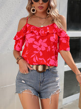 Load image into Gallery viewer, Ruffled Printed Short Sleeve Blouse