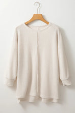 Load image into Gallery viewer, Waffle-Knit Slit Round Neck Long Sleeve Top