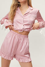 Load image into Gallery viewer, Basic Bae Tied Cuff Collared Neck Top and Frill Shorts Lounge Set