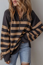 Load image into Gallery viewer, Striped Half Zip Long Sleeve Knit Top