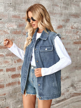 Load image into Gallery viewer, Raw Hem Sleeveless Button Up Denim Jacket