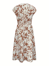 Load image into Gallery viewer, Printed V-Neck Cap Sleeve Midi Dress