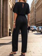 Load image into Gallery viewer, Notched Half Sleeve Straight Jumpsuit