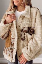Load image into Gallery viewer, Pocketed Leopard Collared Neck Sherpa Jacket
