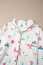 Load image into Gallery viewer, Christmas Printed Collared Neck Top and Pants Lounge Set