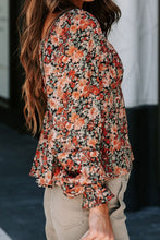 Load image into Gallery viewer, Peplum Tied Flora Long Sleeve Blouse