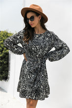 Load image into Gallery viewer, Animal Print Round Neck Balloon Sleeve Mini Dress