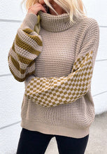 Load image into Gallery viewer, Striped & Checkered Turtleneck Dropped Shoulder Sweater