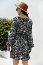 Load image into Gallery viewer, Animal Print Round Neck Balloon Sleeve Mini Dress
