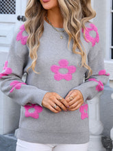 Load image into Gallery viewer, Flower Round Neck Long Sleeve Sweater