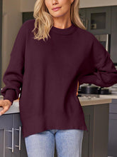 Load image into Gallery viewer, Slit Round Neck Dropped Shoulder Sweater