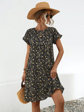 Load image into Gallery viewer, Frill Floral Round Neck Short Sleeve Tiered Dress