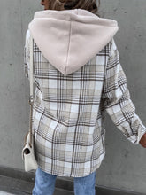 Load image into Gallery viewer, Plaid Dropped Shoulder Hooded Jacket