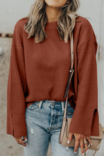 Load image into Gallery viewer, Textured Round Neck Long Sleeve Sweater