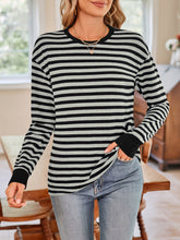 Load image into Gallery viewer, Striped Round Neck Long Sleeve T-Shirt