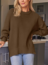 Load image into Gallery viewer, Slit Round Neck Dropped Shoulder Sweater