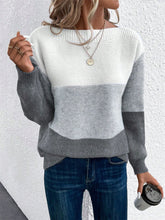 Load image into Gallery viewer, Color Block Drop Shoulder Long Sleeve Sweater