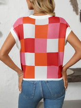 Load image into Gallery viewer, Mandy Checkered Round Neck Cap Sleeve Knit Top