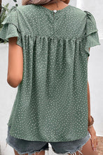 Load image into Gallery viewer, Ruffled Printed Round Neck Cap Sleeve Blouse