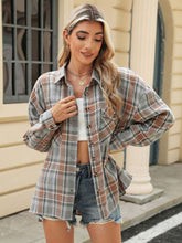 Load image into Gallery viewer, Pocketed Plaid Collared Neck Long Sleeve Shirt