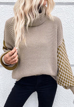 Load image into Gallery viewer, Striped & Checkered Turtleneck Dropped Shoulder Sweater